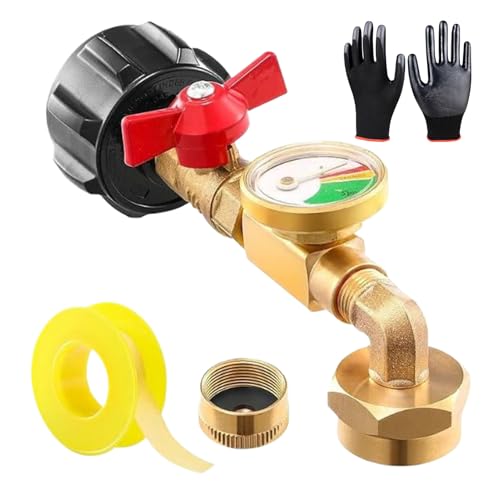 Adaptador de codo de repuesto de propano – Conector de recarga de latón de 90° con medidor de válvula, accesorio de transferencia de gas resistente para cilindro portátil, equipo de recarga de propano