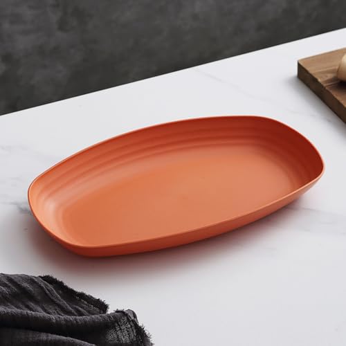 Image of Unbreakable Round Food Tray for Dessert, Dinner, Cereal, Party, Steak, Pizza, Dessert, Pasta, Salad, Fruit, Adult &Toddler Baby Kids Dishwasher & Microwave Safe (Orange, Pack of 2)