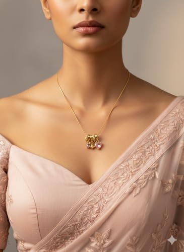 Image of Anti Tarnish Pendant Necklace for Women | Gold Plated Multi Stone Locket| 3 Stone Heart Charm Necklace