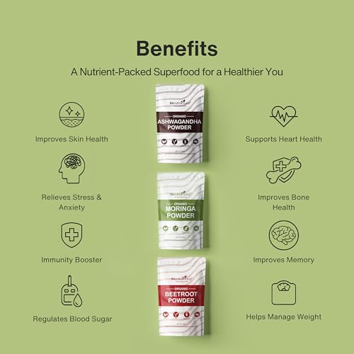 Image of Trio Organic Superfood 600g Powder Combo | Ashwagandha, Beetroot & Moringa (200g Each) | Natural Immunity, Energy & Detox Support | Superfood Blend for Skin Glow, Hair Health & Stress Relief