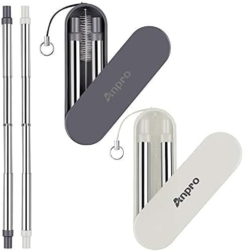 Anpro Portable Straw Collapsible Straw- Reusable Straws with Case, Stainless Steel Telescopic Metal Straws with Key Chain & Cleaning Brush For Travel, Home and Work,Bottle Brush-2 Pack