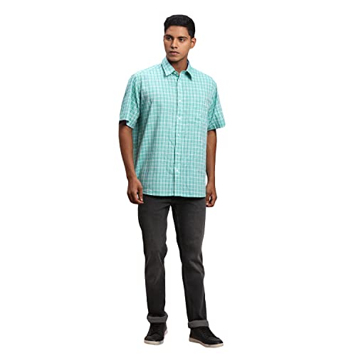 Image of Colorplus Men's Pure Cotton Checks Pattern Classic Fit Spread Collar Half Sleeve Casual Shirt