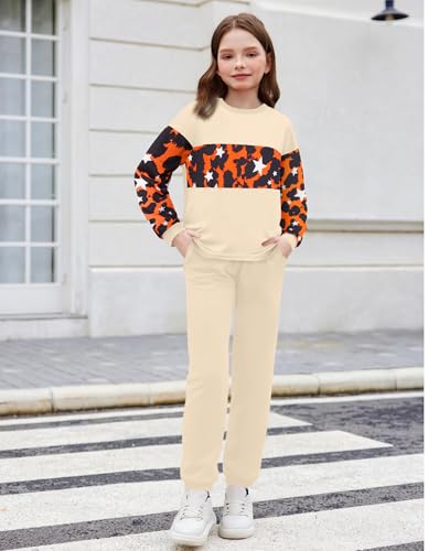 Girls Clothes Leopard Patchwork Sweatshirt Elastic Waist Sweatpants with Pockets 2PCs Girls' Clothing Sets3
