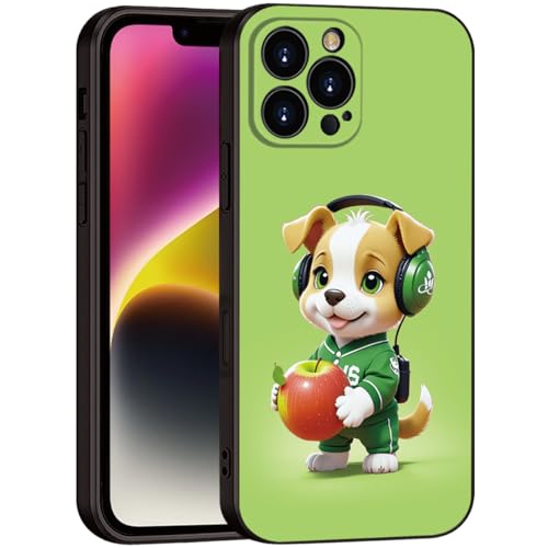 Charming Cartoon Dog for iPhone 16 pro max Case - Playful Pup in Green Headphones & Sporty Outfit Holding Apple | Trendy Slim Protection for Girls & Women(B1-Cartoon Cute Dog)