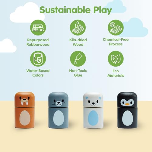 Image of PlanToys Arctic Animal Matching Wooden Montessori Learning Toy | Educational Matching Game for Memory, Sorting and Visual Skills | Eco Friendly Fine Motor and Early Cognitive Activity