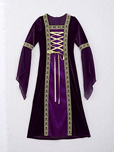 Hansber Kids Girls Renaissance Vintage Dress Ball Gown Gothic Medieval Costume Maxi Dresses Halloween Outfit Purple 6 Years #TOP5