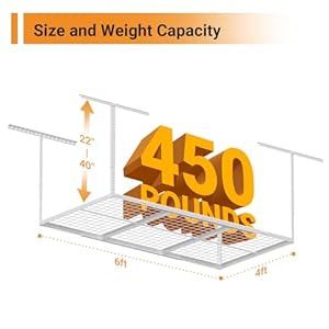 4x6ftoverheadgaragestoragerackheavydutymetalceilingshelf22to40adjustabledropdown450lbsloadingweightcapacitywhite  Urban Country Home Decor 4x6ft overhead garage storage rack heavy duty metal ceiling shelf 22 to 40 adjustable dropdown 450lbs loading weight capacity white  urban country home decor