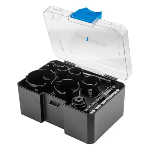 GRAPHITE Lot de 10 forets TCT en carbure de tungstène - Diamètre : 19, 25, 30, 38, 40 et 68 mm - 3 forets HEX, 1 adaptateur HEX - Idéal pour les trous dans le métal, la brique et le bois