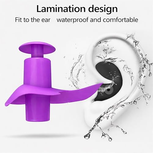 Image of James HealthPlus 1 Pair Silicone Earplugs Waterproof Soft Texture Portable Ear Plugs for Water Sports Swimming with Storage Box Purple