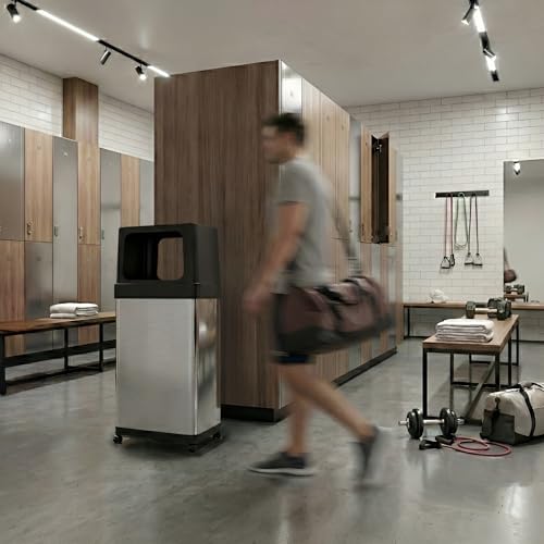 Image of iTouchless 24 Gallon Dual-Side Opening Trash Can with Odor Filter & Locking Wheels - Stainless Steel Commercial Garbage Bin for Restaurants, Kitchens, Offices, Lobbies & More