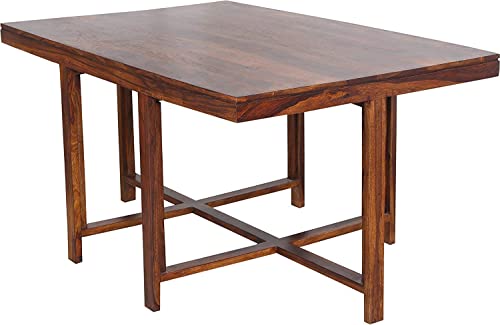 Image of Solid Sheesham Wood Space Saving Dining Table 6 Seater | Six Seater Dinning Table with 6 Invisible Cushioned Chairs for Home | Rosewood, Natural Brown Finish, Self Assembly Required