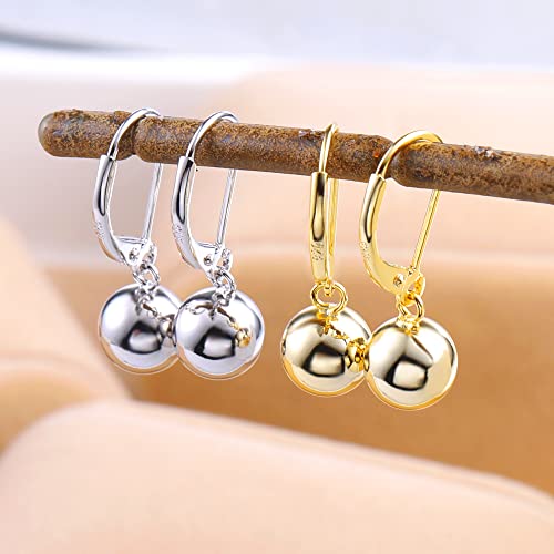 Lancharmed Gold Drop Dangle Ball Earrings For Women Girls 8Mm Ball Earrings Fashion 14K Gold Plated Hypoallergenic Jewelry thumb #4