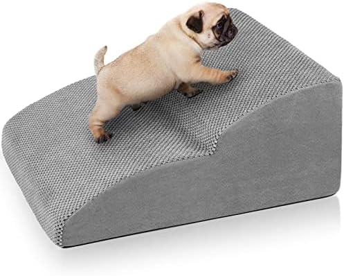 Spacnom Sturdy Dog Stairs and Ramp for Bed or Couches, 2 Steps Pet Ramp for Small Dogs & Cats, High Density Foam Non-Slip Doggy Steps Help Older or Joint Pain Dogs Easy to Climb on Sofa Safely(Grey)