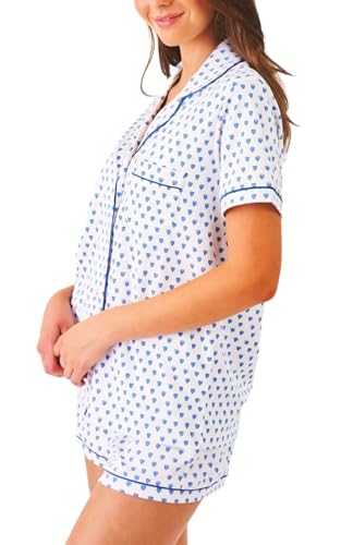Image of Womens Pajamas Set Shorts Button Down 2 Piece Monkey Bunny Y2k Roller Dupes Rabbit Preppy Lounge Pjs Comfy Sleep Wear