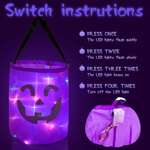 VEYLIN Light Up Halloween Candy Bags,2 Pieces Purple Light Up Halloween Party Gift Bags Trick Or Treat Bags Candy Bucket Party Supplies Gift Bags for Kids - Image 5