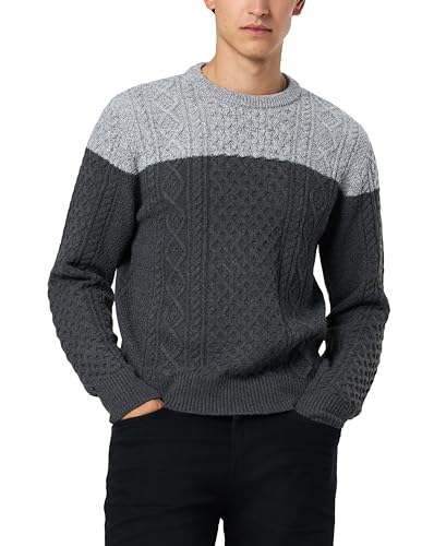 Buffalo David Bitton Men's Crew Neck Colorblock Cable Sweater Super Soft Regular Fit