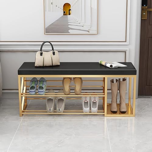 Banc à chaussures en métal et cuir à 2 niveaux pour bottes