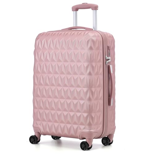 RMW Suitcase Large Hard Shell | Trolley Suitcases | 3 Digit Combination Lock| 4 Dual Spinner Wheels | Lightweight | Hold Check in Luggage | Aluminum Telescopic Handle (Rose Gold Medium 24)