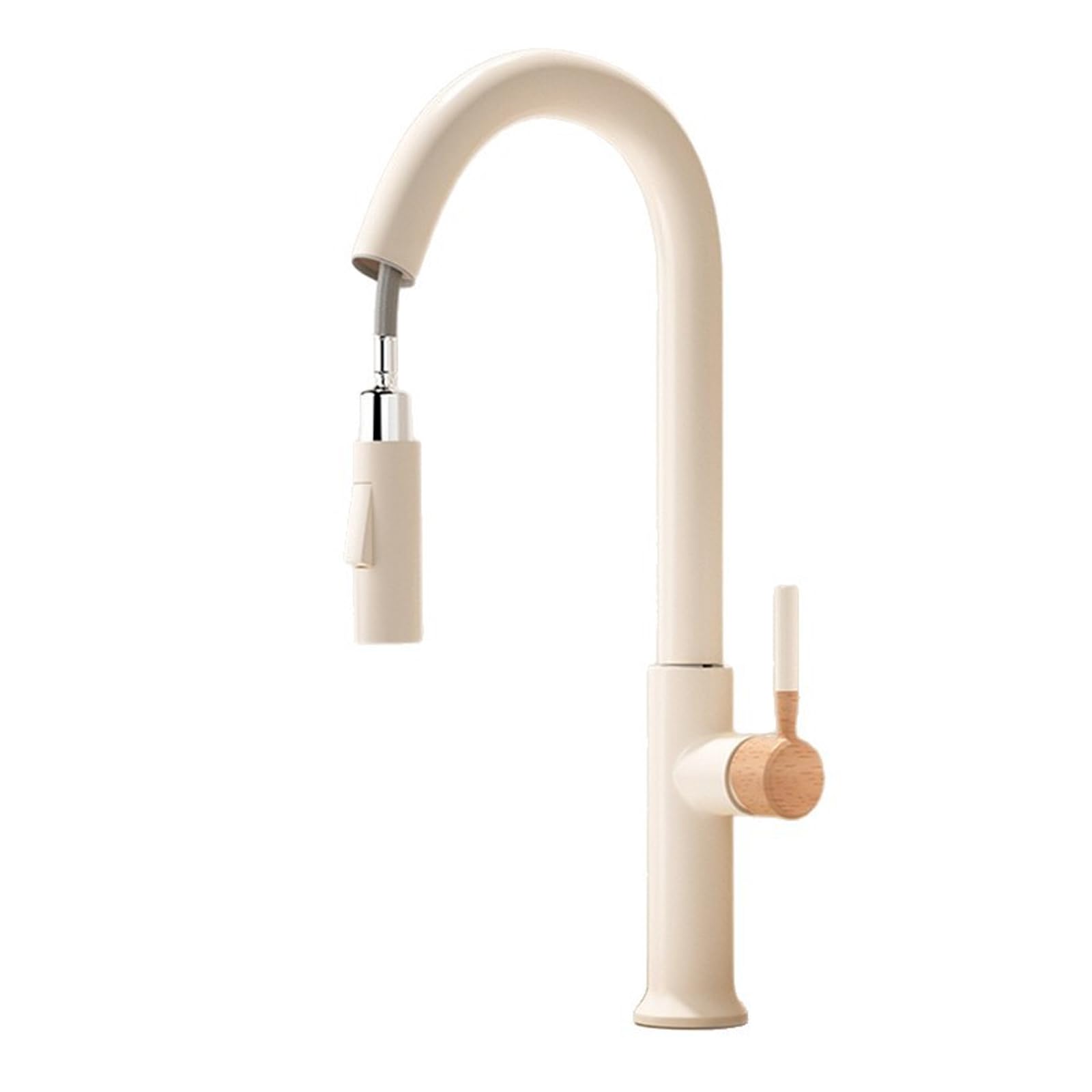 JRUIA Creamy Style Pull Out Kitchen Faucet, Two Water Outlet Modes, Hot And Cold Water Supply, 360° Swivel Brass Aucet,A