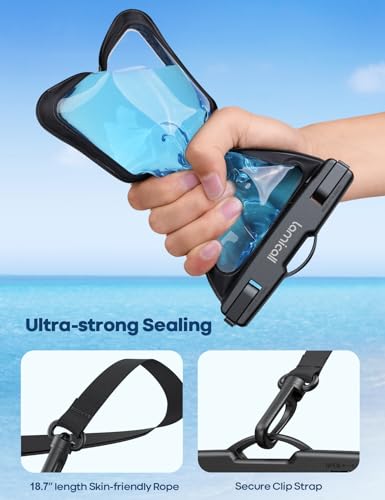 Image of Lamicall Waterproof Phone Pouch Case Bag for iPhone 17 16 15 14 13 12 Pro Max Plus XS, Swimming Equipment Bags for 4-7inches, Black&Black