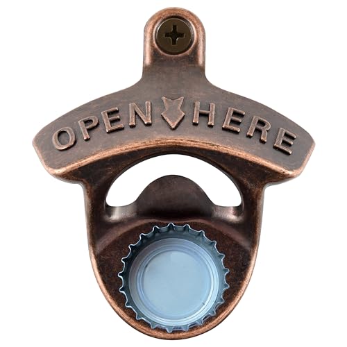 Jumiok Vintage Wall Magnetic Bottle Opener Post Mounted Beer Cap Opener with Built-in Magnets Antique Copper Gift