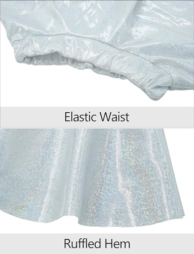 Image of Happy Cherry 2Pcs Kids Girls Shiny Metallic Short Sleeve Crop Top with Pleated Skirt Set Dancewear Performance Costumes