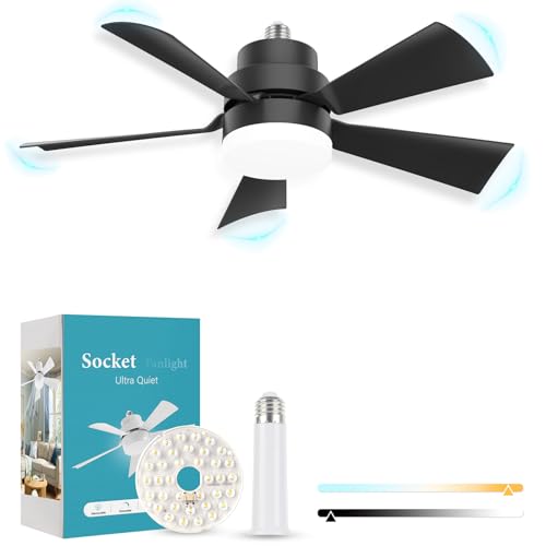 We Charger Socket Fan Light, E26 E27 Screw in Ceiling Fans with 1 Spare Lightbulb 20.5 in, Light Fan...
