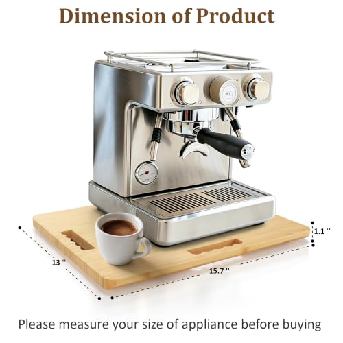 Image of Appliance Slider, Sliding Tray for Coffee Maker, 15.7x13 in | 360 Rolling wheels, 0.65 Inch Thick Bamboo, Coffee Pot Slider Tray, Space-Saving Kitchen Organizer for Counter 66lb Capacity