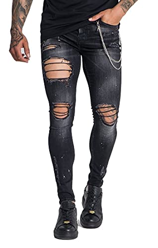 Gianni Kavanagh Jeans with Silver Chains, Black, M...