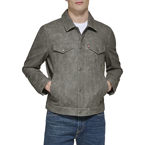 Levi's Faux Leather Classic Trucker Jacket Veste en Cuir synthétique, Gris Clair, L Homme