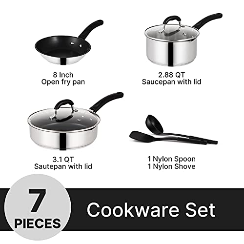 EPPMO 7-piece Nonstick Cookware Sets, Stainless Steel Pots and Pans with Dual Spouts, Induction Compatible 2 Gallery Image