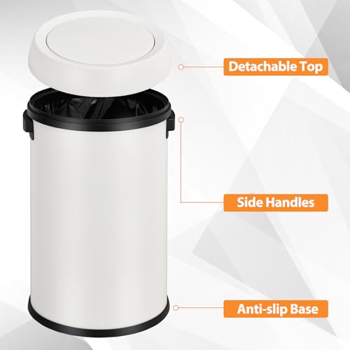 Caneca de basura metálica blanca 65 L con tapa abatible miniatura 3
