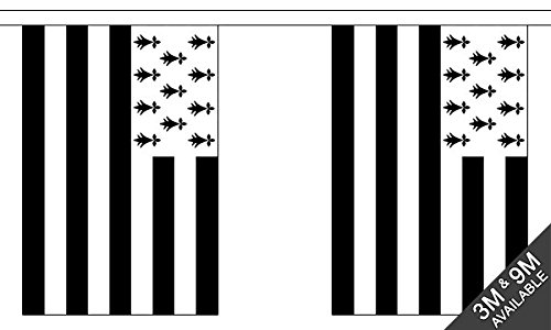 Flagtex Brittany Fabric Bunting – 9m with 30 Flags – Fabric for Indoor & Outdoor Use – String Flags Banners Breton French France Regional Celtic Northwest Bretagne