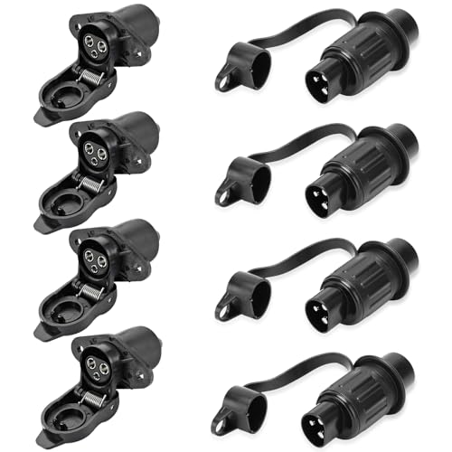 4 Stück Anhänger Stecker 3 Polig, Steckdose 12V Steckdose 3-Polig, Flach Dreipoliger Anhänger Steckdose, Wasserfester 3Poliger Stecker Steckdose Traktor, 3 Poliger Steckdose für KFZ LKW RV