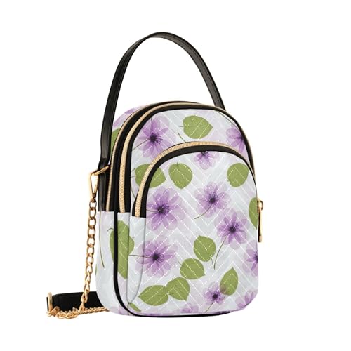 Shoulder Handbags for Women Quilted Phone Handbag Small Chain Purse Cute Animal Designer Satchel Crossbody Bag Floral Purple Flowers Beige Green2
