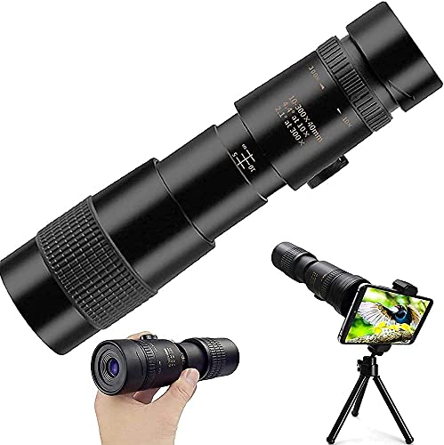 4K 10-300X40MM Super Telephoto Zoom Monocular Starscope Handheld Telescope with Tripod and Photo Clip Fit for Hiking Bird Watching Camping