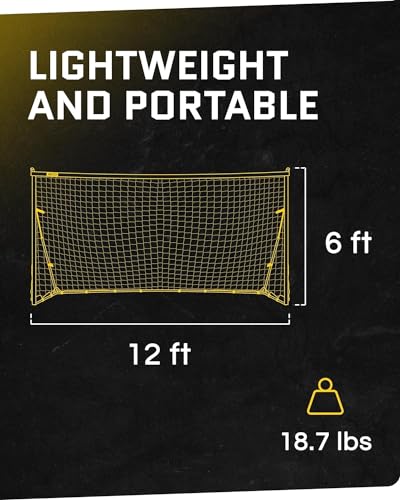 SKLZ Quickster Soccer Goal - Portable Goal for Backyard & Field - Durable Tension-Tite Frame & Heavy Gauge 2-Ply Net - Adjustable Click-Lock Poles, Metal Stakes - Carrying Case with Handle