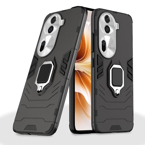 Image of Pikkme Oppo Reno 11 Pro 5G Back Cover | D5 Tough Armor Bumper | 360 Protection Case | Ring Holder Stand Case for Oppo Reno 11 Pro 5G (Black)