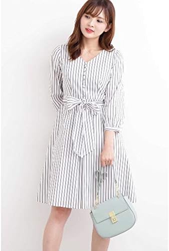 Amazon Co Jp プロポーションボディドレッシング ワンピース リボン付きフレアーストライプワンピース レディース ブラック 日本 3 日本サイズl相当 服 ファッション小物