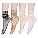 Benefeet Sox Womens Girls Lace Sheer Socks Ankle High See Through Mesh Slouch Socks Transparent Elegant Decorated Loose Sock Pretty Lady Tulle Stockings(4 Pair-Floral)