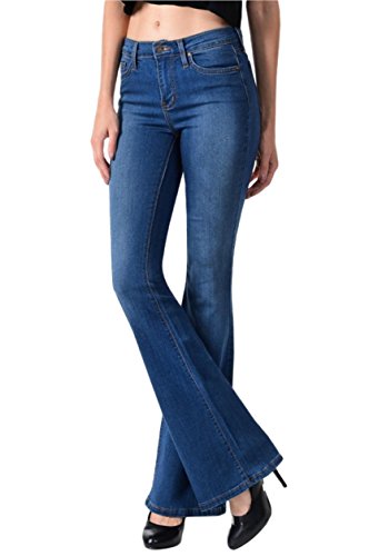 Angry Rabbit Women's Premium Designer's Basic Flare Jeans Made In USA (26, Medium Blue)