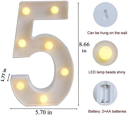 Image of Beeban Marquee 5 Number Shaped LED Light Lamp for Decoration Decore Walls Hanging Birthday Party Wedding (Five)