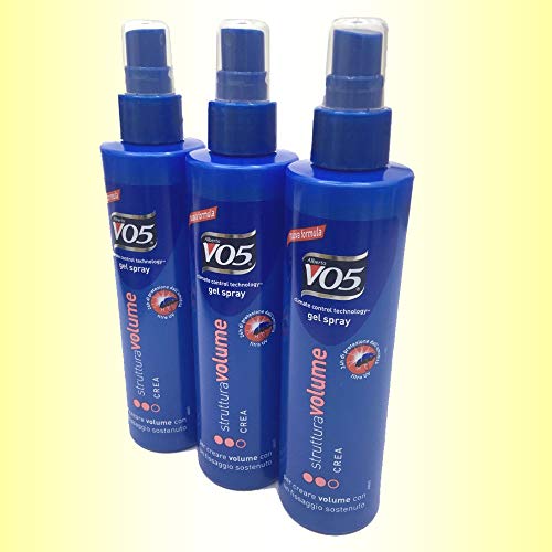 3 x 200 ml VO5 Styling Gel Spray Ultra Mega fuerte Hold para estructurado Volumen Cabello u0096 24 horas Humedad y protección UV con tecnología de control del clima u0096 Embalaje italiano