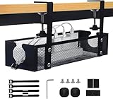 Under Desk Cable Management Tray No Drill, Adjustable Clamp Wire Management Cable Tray & Desk Organizer, No Damage To Desk Standing Desk Cable Management Box Office accessories Home, 13.38' منظم اسلاك