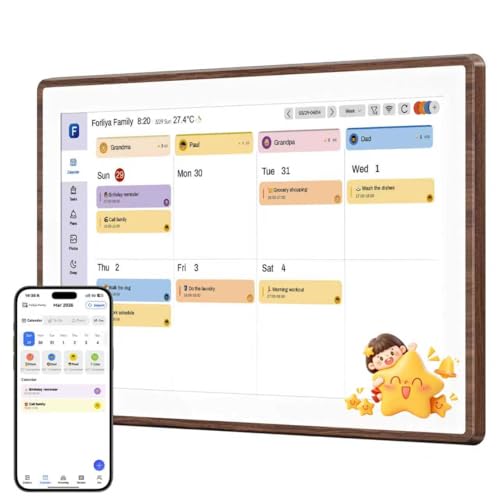 ANKRA 15.6" Digital Family Calendar : No-Subscription Smart Wall Planner, Real-Time Sync, App Voice Reminders, Meal Planner & Chore Chart with Rewards, AI Photo Hub, Gift for Families (Walnut)