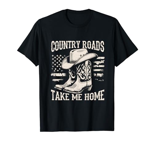 Country Roads Take Me Home Cowboy Western Virginia Retro T-Shirt