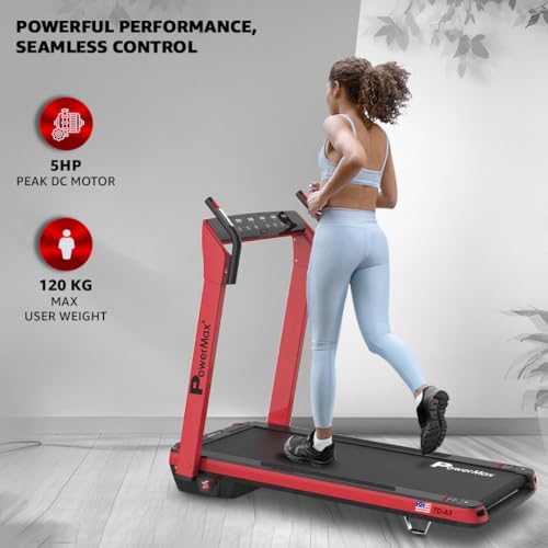 Image of PowerMax Fitness UrbanTrek TD-A3 5HP Motorized Foldable Treadmill for Home use | Auto Incline Treadmill | 135 Edge Display | Max User 130kg | Top Speed 14kmph | Pulse Sensor Exercise Machine