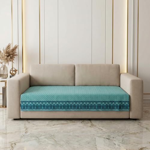 Image of Velvet Quilted Sofa Cover Mat Seat & Back, 2 Seater, L46in H32in, Italian Blue Color,Anti Skid Backing, 6in Hanging Strap Design, Washable Soft, Anti S, Style -ItalianBlue-S2