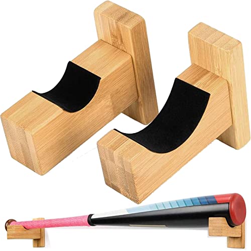 Benaton 2 Stück Baseballschläger Halterung, Horizontal Angezeigte, Handgefertigte Massivholz-Baseballschlägerhalterung mit Filzfutter und Schlägerwandhalterung Cover