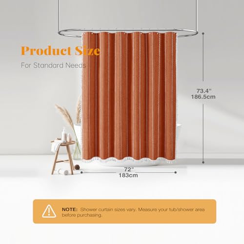 BTTN Boho Farmhouse Shower Curtain, Linen Rustic Weighted Striped Fabric Shower Curtain Set with Tassel, Water Repellent, Bohemian Vintage Country Shower Curtains for Bathroom, Burnt Orange, 72x72 by BTTN - Used condition - Image 7